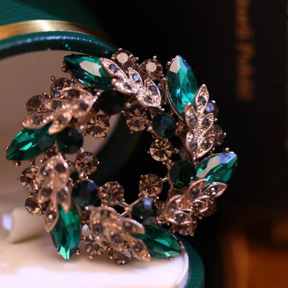 Elegant Green Crystal Brooch